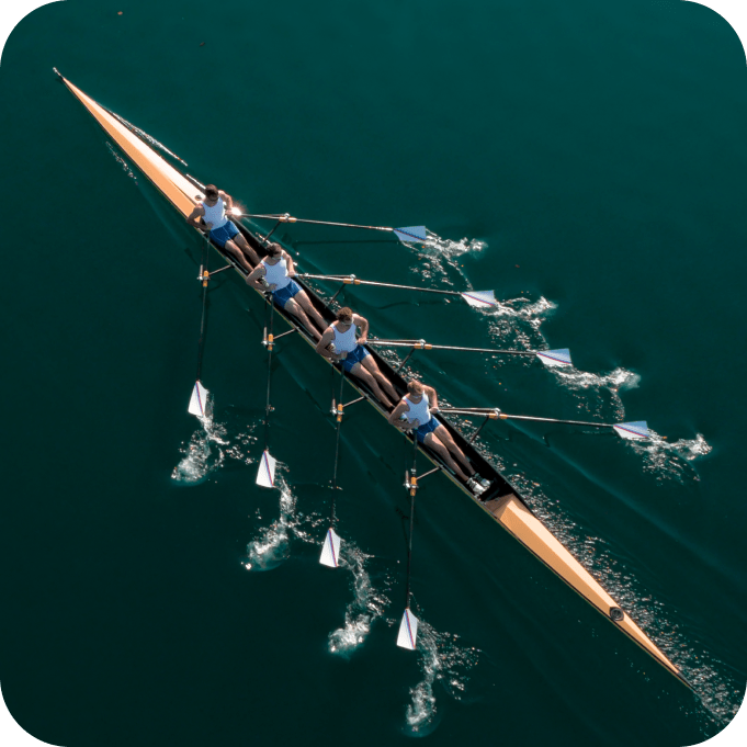 Four male athletes lemada lake in sunlight