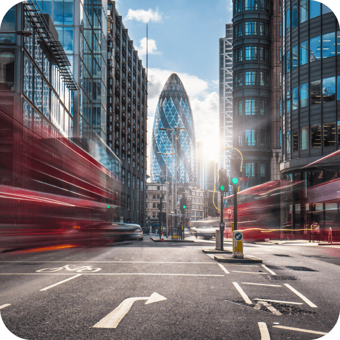city in a camera movement